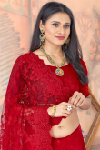 Red Thread Embroidered Net Saree