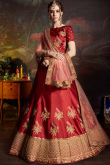 Red Satin Lehenga with Satin Choli