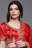 Party Wear Zari Embroidered Red Lehenga in Satin