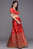 Party Wear Zari Embroidered Red Lehenga in Satin