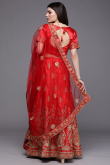 Party Wear Zari Embroidered Red Lehenga in Satin