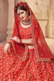 Red Satin Silk Dori Embroidered Lehenga