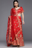 Lehenga for Wedding Wear in Satin Red with Dori embroidery