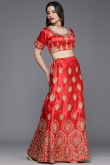 Lehenga for Wedding Wear in Satin Red with Dori embroidery