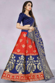 Red Silk A Line Woven Zari Lehenga