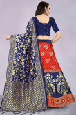 Red Silk A Line Woven Zari Lehenga