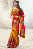 Red Silk Blend Saree with Zari Work For Festival 