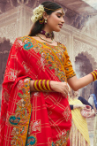 Red Silk Blend Saree with Zari Work For Festival 