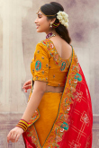 Red Silk Blend Saree with Zari Work For Festival 