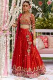Red Silk Dori Embroidered A Line Lehenga