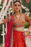 Red Silk Dori Embroidered A Line Lehenga