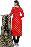 Red Silk Embroidered Churidar Suit