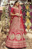 Red Silk Embroidered Designer Bridal Lehenga