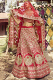 Red Silk Embroidered Designer Bridal Lehenga