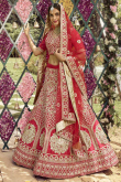 Red Silk Embroidered Designer Bridal Lehenga