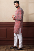 Red Silk Resham Embroidered Men's Kurta Pajama