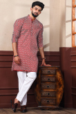 Red Silk Resham Embroidered Men's Kurta Pajama