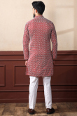 Red Silk Resham Embroidered Men's Kurta Pajama