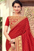 Red Silk Saree With Raw silk Blouse