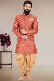 Red Silk Straight Cut Men Sherwani