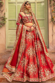 Red Soft Silk Embroidered Bridal Wear Lehenga