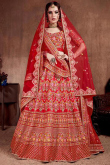 Red Soft Silk Embroidered Lehenga