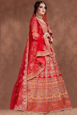 Red Soft Silk Embroidered Lehenga