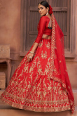 Red Taffeta Silk A Line Lehenga