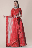 Taffeta Silk Lehenga in Red colour with Pearl Work for Wedding 