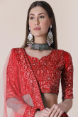 Taffeta Silk Lehenga in Red colour with Pearl Work for Wedding 