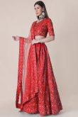 Taffeta Silk Lehenga in Red colour with Pearl Work for Wedding 