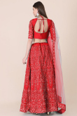 Taffeta Silk Lehenga in Red colour with Pearl Work for Wedding 