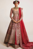 Bridal Wear Dori Embroidered Lehenga in Taffeta Silk Red