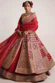 Bridal Wear Dori Embroidered Lehenga in Taffeta Silk Red