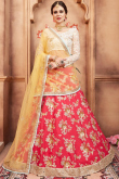 Red Taffeta Silk Floral Lehenga