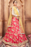 Red Taffeta Silk Floral Lehenga