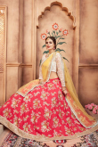 Red Taffeta Silk Floral Lehenga