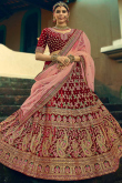 Red Velvet Embroidered Bridal Wear Lehenga blouse
