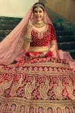 Red Velvet Embroidered Bridal Wear Lehenga blouse
