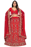 Lehenga in Red Velvet for Wedding Wear with Dori embroidery