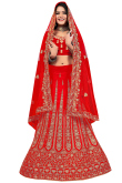 Velvet Lehenga in Red colour with Zari Embroidery for Party 