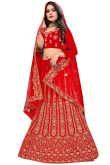 Velvet Lehenga in Red colour with Zari Embroidery for Party 