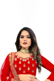 Lehenga for Wedding Wear in Velvet Red with Zari embroidery