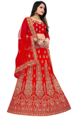 Lehenga for Wedding Wear in Velvet Red with Zari embroidery