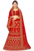 Red Velvet Embroidered Lehenga With Zari Work