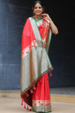 Red Weaved Zari Silk Broad Border Traditional Saree 