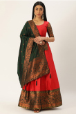 Red Woven Zari Silk Pleated Lehenga