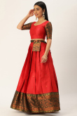 Red Woven Zari Silk Pleated Lehenga