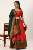 Red Woven Zari Silk Pleated Lehenga