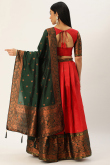 Red Woven Zari Silk Pleated Lehenga